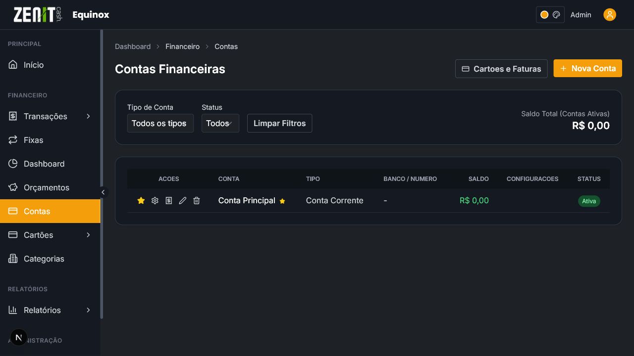 Lista de contas financeiras