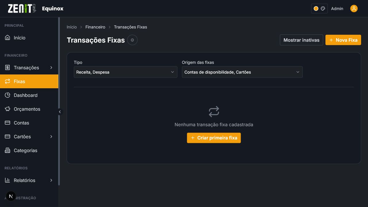 Lista de transacoes fixas